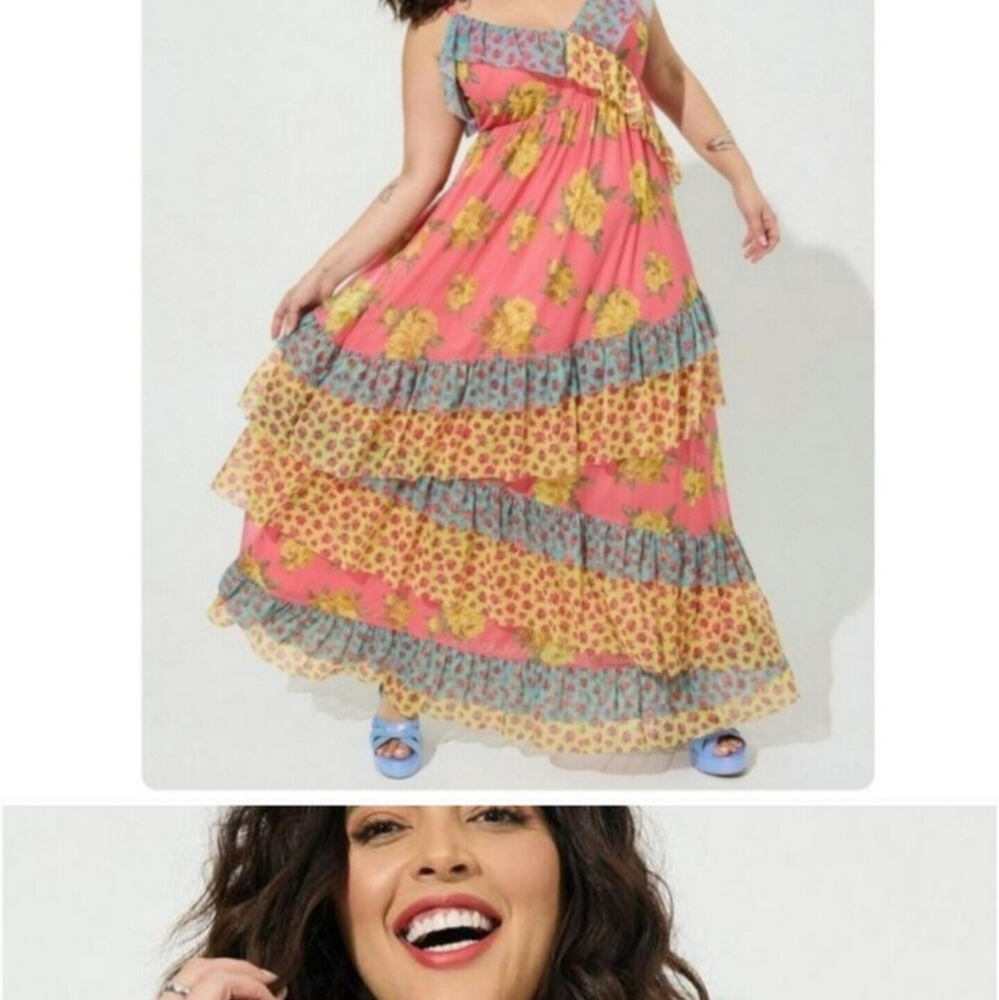 Betsey Johnson Floral ruffle mesh dress. Torrid size 2